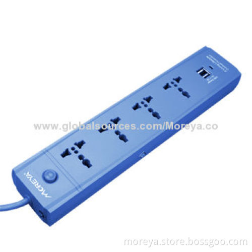 Power Strip of Universal Standard with 4 Socket Outlets + 2 USB Plugs, Overload ProtectorNew